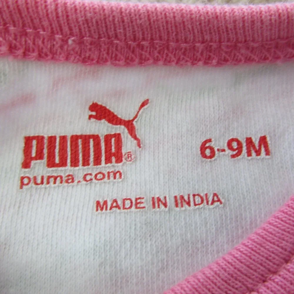 Puma One Piece Bodysuit Infant Girls Size 6-9M Pink‎ White Striped Short Sleeve